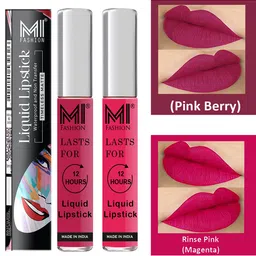 MI FASHION Set of 2 Smudge Free Matte Finish Moisturizing Liquid Lipstick - Pink-30