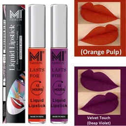 MI FASHION Set of 2 Smudge Free Matte Finish Moisturizing Liquid Lipsticks-Orange & Purple-16