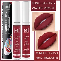 MI FASHION Set of 2 Smudge Free Matte Finish Moisturizing Liquid Lipstick - Red-31