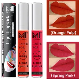 MI FASHION Set of 2 Smudge Free Matte Finish Moisturizing Liquid Lipsticks - Orange & Pink-42