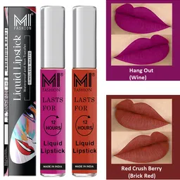MI FASHION Set of 2 Smudge Free Matte Finish Moisturizing Liquid Lipsticks - Purple & Red-15