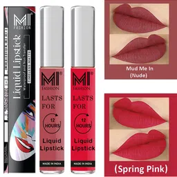 MI FASHION Set of 2 Smudge Free Matte Finish Moisturizing Liquid Lipstick - Nude & Pink-53