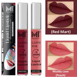 MI FASHION Set of 2 Smudge Free Matte Finish Moisturizing Liquid Lipsticks - Red & Pink-14