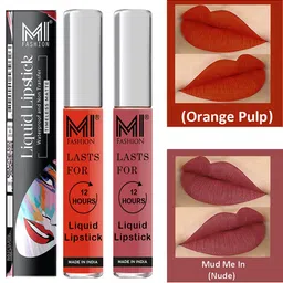 MI FASHION Set of 2 Smudge Free Matte Finish Moisturizing Liquid Lipstick - Orange & Nude-13
