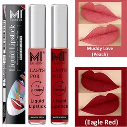 MI FASHION Set of 2 Smudge Free Matte Finish Moisturizing Liquid Lipstick - Pink & Red-image-34