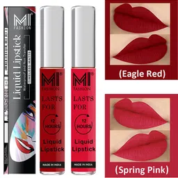 MI FASHION Set of 2 Smudge Free Matte Finish Moisturizing Liquid Lipsticks - Pink & Red-17