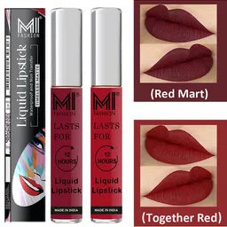 MI FASHION Set of 2 Smudge Free Matte Finish Moisturizing Liquid Lipstick - Red-11