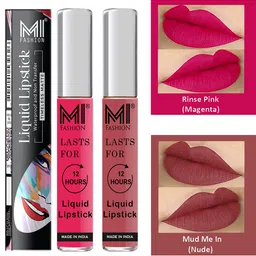 MI FASHION Set of 2 Smudge Free Matte Finish Moisturizing Liquid Lipsticks - Pink & Nude-16