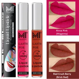 MI FASHION Set of 2 Smudge Free Matte Finish Moisturizing Liquid Lipstick - Pink & Red-58