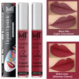 MI FASHION Set of 2 Smudge Free Matte Finish Moisturizing Liquid Lipstick - Nude & Red-24