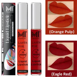 MI FASHION Set of 2 Smudge Free Matte Finish Moisturizing Liquid Lipstick - Orange & Red-5