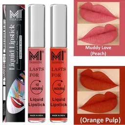 MI FASHION Set of 2 Smudge Free Matte Finish Moisturizing Liquid Lipstick - Pink & Orange-1