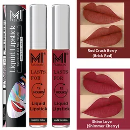 MI FASHION Set of 2 Smudge Free Matte Finish Moisturizing Liquid Lipstick - Red-3