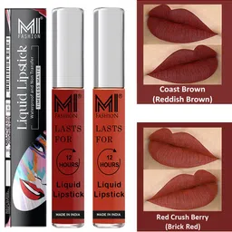 MI FASHION Set of 2 Smudge Free Matte Finish Moisturizing Liquid Lipstick - Brown & Red-15