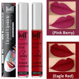 MI FASHION Set of 2 Smudge Free Matte Finish Moisturizing Liquid Lipstick - Pink & Red-20