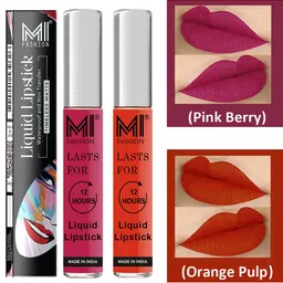 MI FASHION Set of 2 Smudge Free Matte Finish Moisturizing Liquid Lipstick - Pink & Orange-12