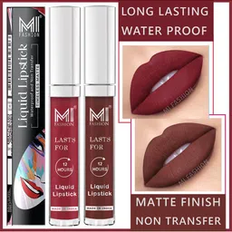 MI FASHION Set of 2 Smudge Free Matte Finish Moisturizing Liquid Lipstick - Red & Brown-12