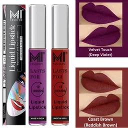 MI FASHION Set of 2 Smudge Free Matte Finish Moisturizing Liquid Lipstick-Purple & Brown-10