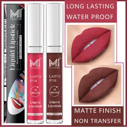 MI FASHION Set of 2 Smudge Free Matte Finish Moisturizing Liquid Lipstick - Pink & Brown-9
