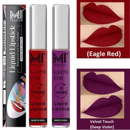 MI FASHION Set of 2 Smudge Free Matte Finish Moisturizing Liquid Lipstick - Purple & Red-11