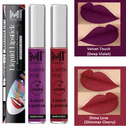 MI FASHION Set of 2 Smudge Free Matte Finish Moisturizing Liquid Lipstick - Purple & Red-20