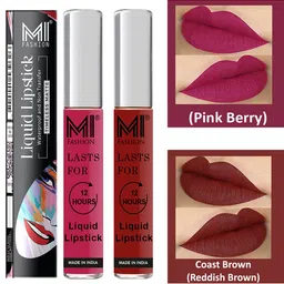 MI FASHION Set of 2 Smudge Free Matte Finish Moisturizing Liquid Lipstick - Pink & Brown-49