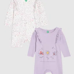 YK Organic Infant Girls Pack Of 2 White and Lavender Printed Pure Organic Cotton Rompers-image-29