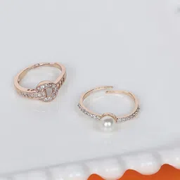 Zaveri Pearls Set Of 2 Rose Gold-Plated & White CZ-Studded Adjustable Finger Rings-10