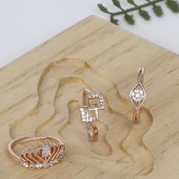 Zaveri Pearls Set Of 3 Rose Gold-Plated White CZ-Studded Adjustable Finger Rings-image-55