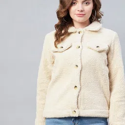 StyleStone Women Cream-Coloured Fleece Lightweight Outdoor Tailored Jacket-picture-26