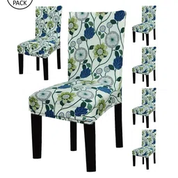 HOUSE OF QUIRK Set Of 6 Floral Printed Non-Slip Removable Chair Covers-76