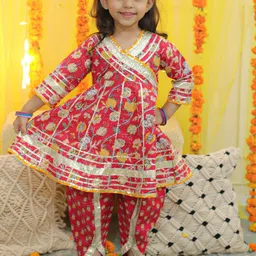 BownBee Girls Floral Printed Gotta Patti Pure Cotton Kurti with Dhoti Pants-image-59