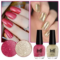MI FASHION Vernis A Ongles Set Of 2 High Shine Long-Stay Nail Polish 15ml Each - Pink, Silver Gold-image-114