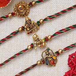 eCraftIndia Set of 4 Krishna, Ganesha, Shivling Rakhis With Roli Chawal image 2