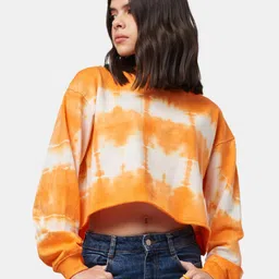 The Souled Store Women Tie Dye Cotton Loose Fit Crop Oversized Sweatshirt-picture-24