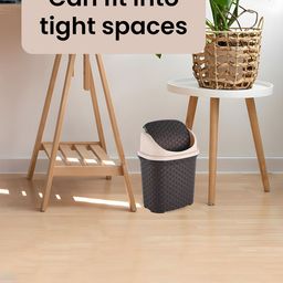 Kuber Industries 4-Pcs Grey & Brown Textured Check Dhakkan Pedal Dustbin - 7 Ltrs image 5