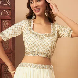 Chhabra 555 Mirror Embellished Flared Lehenga Set & Sequin Embroidered Chinon Dupatta image 3