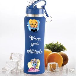 nirlon Blue 750ml Flip Bot Stainless Steel Rubber Finish Water Bottle with Straw Lid-picture-13