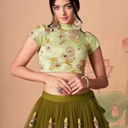 FABPIXEL Embroidered Mirror Work Semi-Stitched Lehenga & Unstitched Blouse With Dupatta image 4