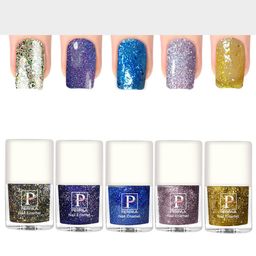 PERPAA Set Of 5 Glitter Light Flashing Sparkly Gel Nail Polish - 5ml Each-1