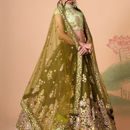 FABPIXEL Embroidered Mirror Work Semi-Stitched Lehenga & Unstitched Blouse With Dupatta image 3
