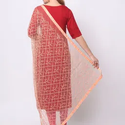 Dupatta Bazaar Peach-Coloured Embroidered Dupatta with Thread Work image 4