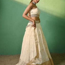 ODETTE Sequinned Embroidered Semi-Stitched Lehenga & Unstitched Blouse With Dupatta image 4