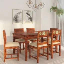 mudramark from pepperfry Siramika Sheesham Wood 6 Seater Dining Set In Honey Oak Finish With Cushioned Chair-picture-42