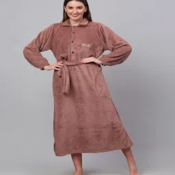 Rust Solid Woolen Women Bath Robe With Belt (S) By Klotthe-picture-26