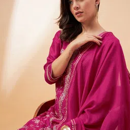 all about you Ethnic Motifs Embroidered Sequined Kurta With Trouser& Dupatta-picture-16