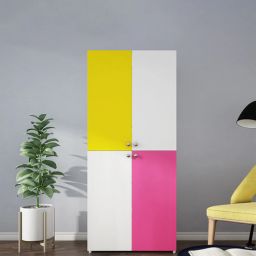 woodbuzz Petals 2 Door Wardrobe in Frosty White & Pink Yellow Finish-picture-0