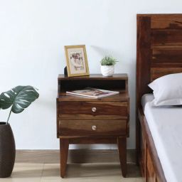 woodsworth from pepperfry Finnmark Sheesham Wood Bedside Table In Scratch Resistant Provincial Teak Finish With Drawers-picture-0