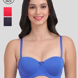 Amour Secret Women Pack of 3 Red & Blue Bra-image-78