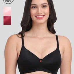 Amour Secret Women Pack of 3 Black, Maroon and Pink Lightly Padded Bra-image-75